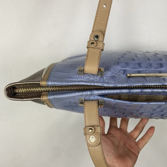 BRAHMIN Medium Arno Satchel Tote Leather Bag Lilac Periwinkle Silver - Picture 10 of 16